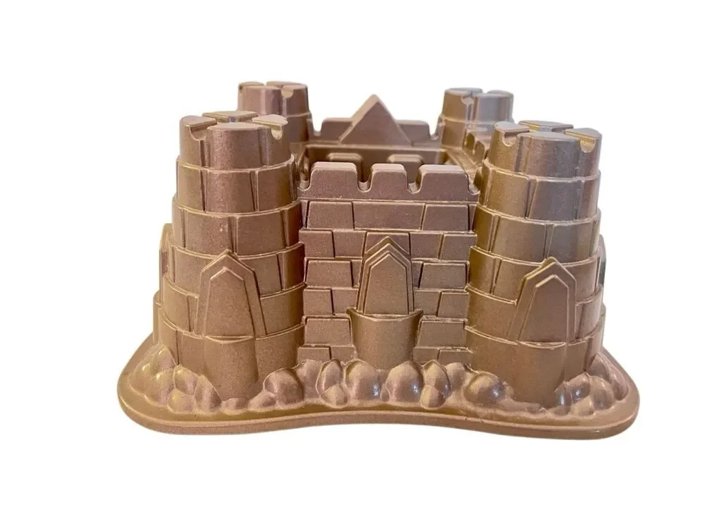 Nordic Ware Castle Cake Pan 10 Cup Heavy Cast Aluminum Mold Gold USA